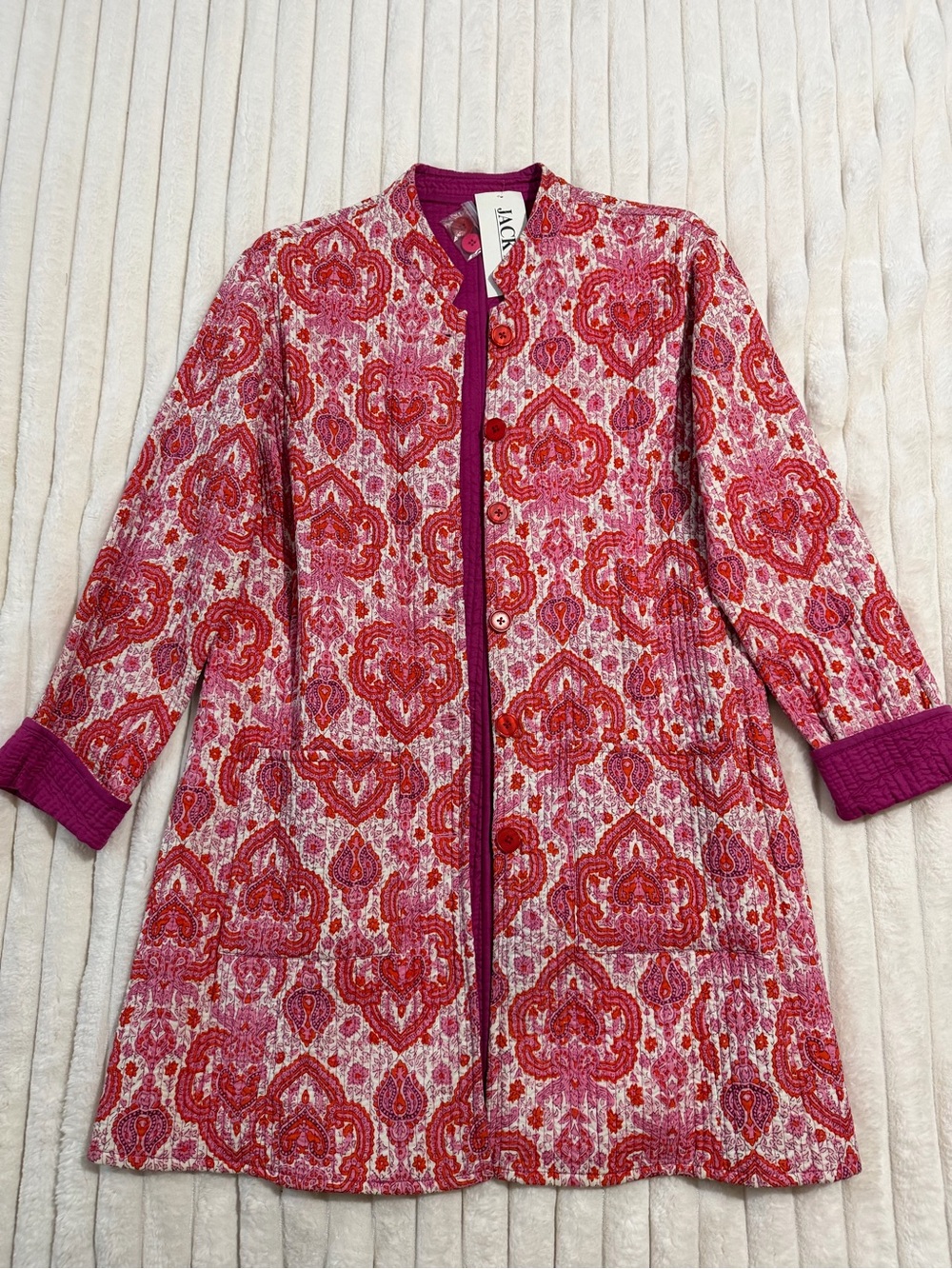 Jacquard Quilted Red-Pink Patterned Coat ( both sides can be used)